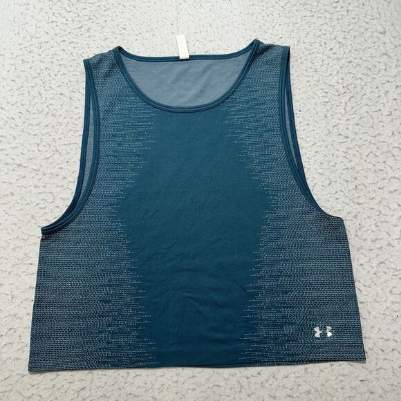 Under Armour HeatGear Women's Medium Crop Sleeveless Athletic Tank Top Teal Blue - Picture 1 of 10